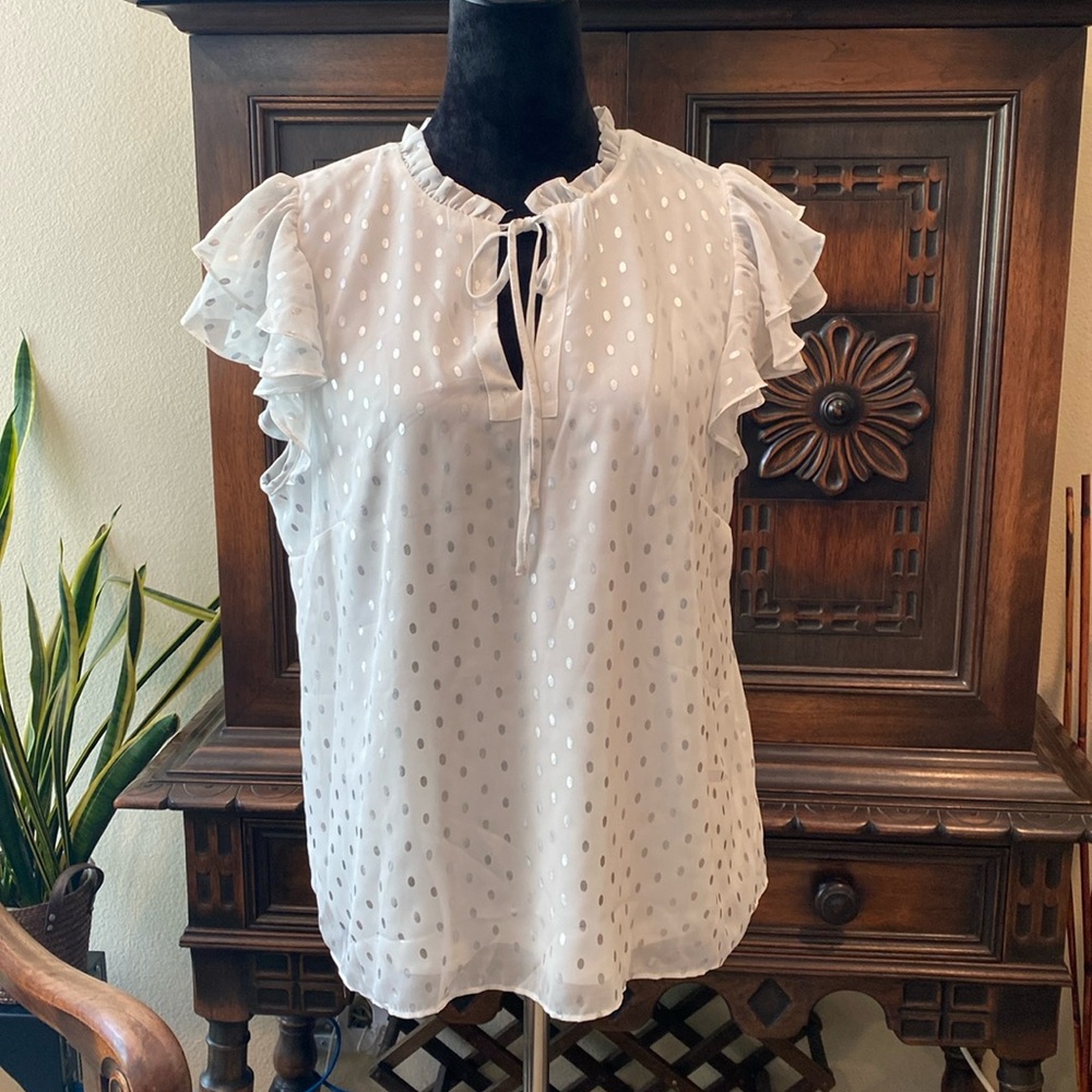 Ruffle sleeve blouse with silver dots